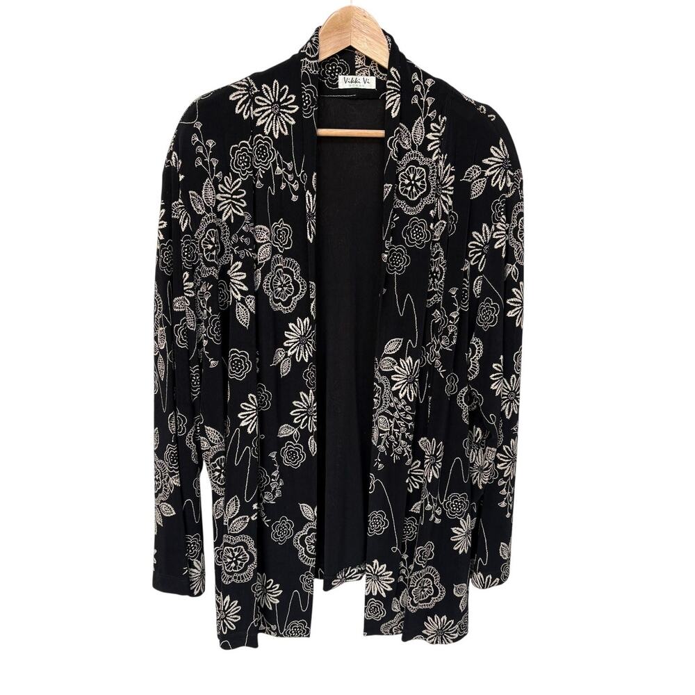 Vikki Vi Woman Open Front Black Cardigan - Jacket with Floral Print size 3X